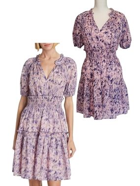 Rails Fiorella Ikat Cotton Minidress Peasant Cottagecore Pink Purple Small EUC